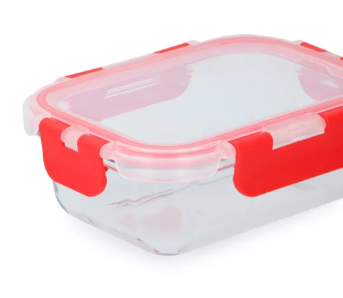 ÉTELTÁROLÓ 390ML 15,5X11,5CM BOROSZILIKÁT ÜVEG + MŰA. PATTINTÓS TETŐ