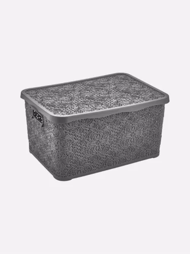 TÁROLÓDOBOZ SZÖGL. TETŐVEL MŰA. 30L 4 SZÍN "LACE" 23*33,8*47,8CM