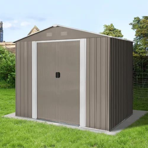 Riwall PRO RMSA 6x8 Brown fém kerti tároló 2,4 x 1,7 m nyeregtetővel (barna)