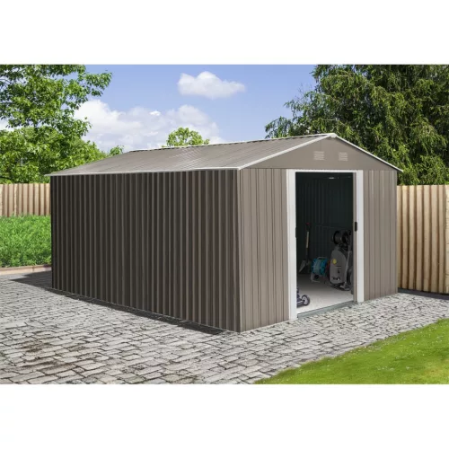 Riwall PRO RMSA 12x10 Brown fém kerti tároló 3 x 3,7 m nyeregtetővel (barna)