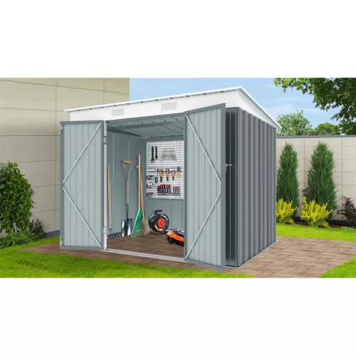 Riwall PRO RMSP 6x8 antracit fém kerti tároló 2,4 x 1,8 m lapostetővel (antracit)