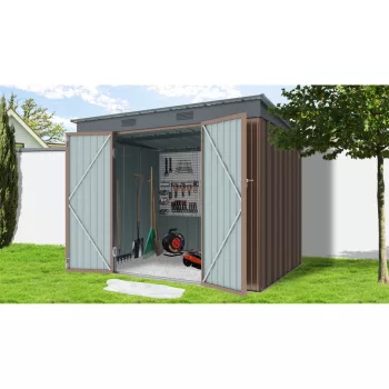   Riwall PRO RMSP 6x8 brown fém kerti tároló 2,4 x 1,8 m lapostetővel (barna)