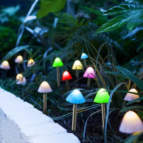 LED-es szolár lámpa - 12 db mini gomba - színes - 28,5 cm x 4 cm