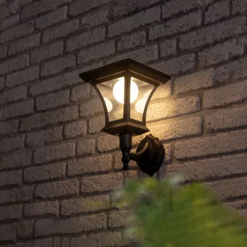 LED-es szolár lámpa - fali - 21 x 21 cm - 8 LED - fekete - melegfehér