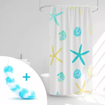   Zuhanyfüggöny szett fürdőpamaccsal - 3 féle - kék, zöld mintás - 180 x 180 cm