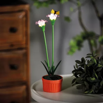   Szolár színes virág - 8 x 8 x 32 cm - 10 melegfehér LED - lila