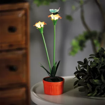   Szolár színes virág - 8 x 8 x 32 cm - 10 melegfehér LED - piros
