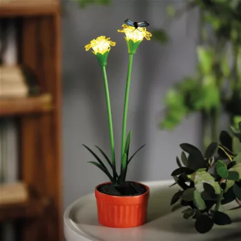   Szolár színes virág - 8 x 8 x 32 cm - 10 melegfehér LED - sárga
