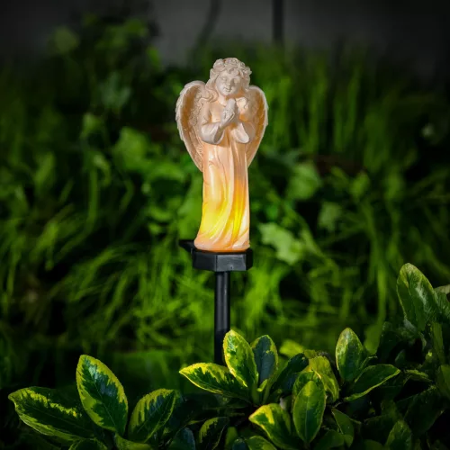 Szolár angyalka - madárral - 1 melegfehér LED - műgyanta - 48 x 11 x 6,5 cm