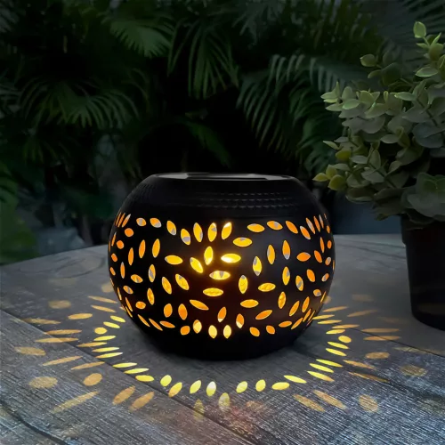 Szolár dekor lámpa - lángeffekttel - 12 sárga LED - 15 x 15 x 11 cm