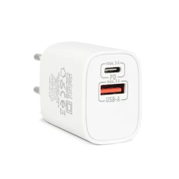   Hálózati Adapter USB + Type-C PD20W gyorstöltéssel - fehér