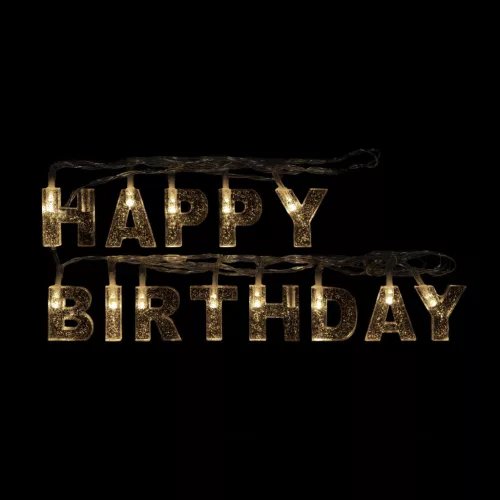 Születésnapi LED-es fényfüzér - "Happy Birthday" - 13 LED - 2 x AA - 2 m