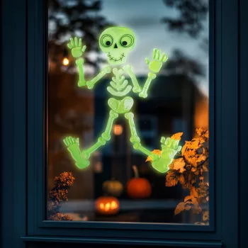   Halloween-i foszforeszkáló ablakdekor - csontváz - 24 x 15 cm