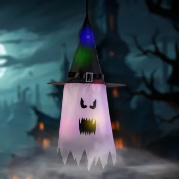   Halloween-i LED dekor - szellem - rózsaszín - 10 színes LED - akasztható - 2 x 2032 - 75 x 35 cm