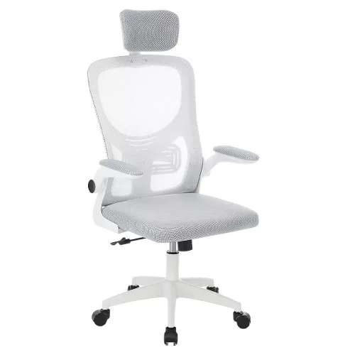Ergonomikus irodai szék deréktámasszal, fejtámlával, szürke