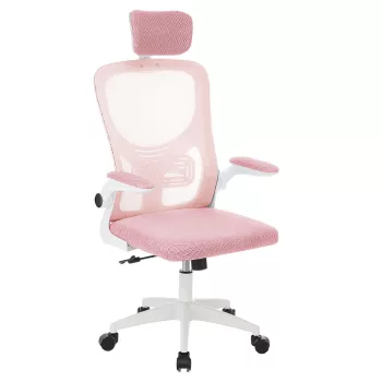   Ergonomikus irodai szék deréktámasszal, fejtámlával, rózsaszín