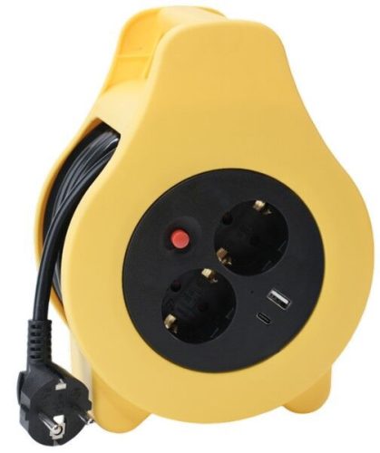 Technik Professional Kábeldob 2 utas 10m +1 x USB-A +1 x USB-C 1,5mm2 16A