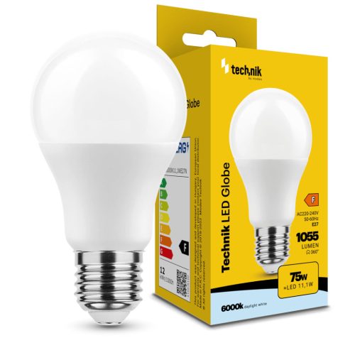 Technik LED Izzó Globe A60 11,1W E27 360° 6000K (1055 lumen) ERP