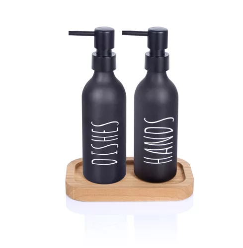 Szappanadagoló üveg 2db fa állvánnyal 330ml S-1253