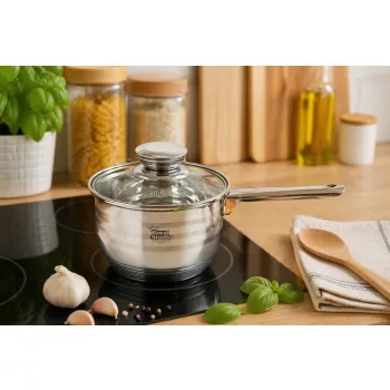 Lábas nyeles Inox 2,2L üveg fedővel Happy Cooking RS-1138