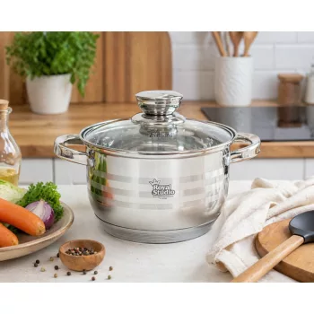 Lábas Inox 3L üveg fedővel Happy Cooking RS-1139