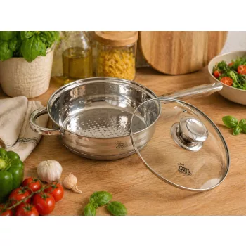 Serpenyő Inox 3,4L üveg fedővel Happy Cooking RS-1142