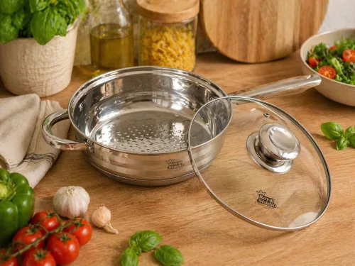 Serpenyő Inox 3,4L üveg fedővel Happy Cooking RS-1142