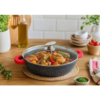   Lábas alacsony márvány bevonat 3,3L üveg fedővel Happy Cooking RS-1201