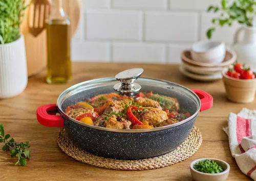 Lábas alacsony márvány bevonat 3,3L üveg fedővel Happy Cooking RS-1201