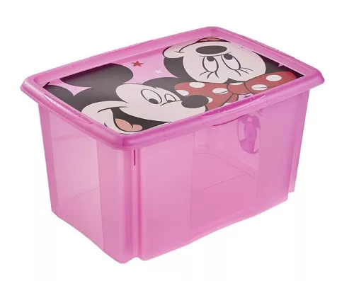 Tárolódoboz tetővel 45L Minnie Mouse pink áttetsző