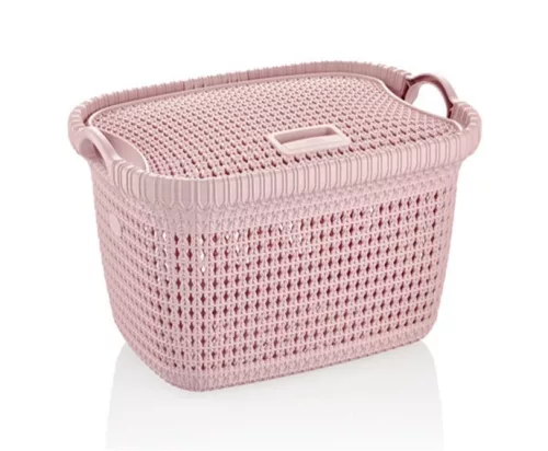 Tárolókosár tetővel kötött mintás 30L 8294