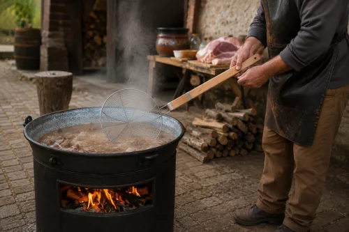 Szűrőkanál nagy fa nyéllel 50cm
